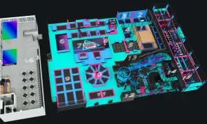 Plan obiektu Game Time Gorzów: strefa trampolin, park linowy, basen z gąbkami i strefa relaksu.