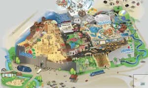 Mapa Lalandia Billund: park wodny Aquadome, Winter World, Sportarena, Monkey Tonky, Lalandia Plaza i wiele innych atrakcji.
