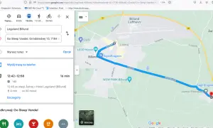 Trasa z Legoland Billund do Go Sleep Vandel w Danii. Podróż autobusem 143 zajmie 16 minut.